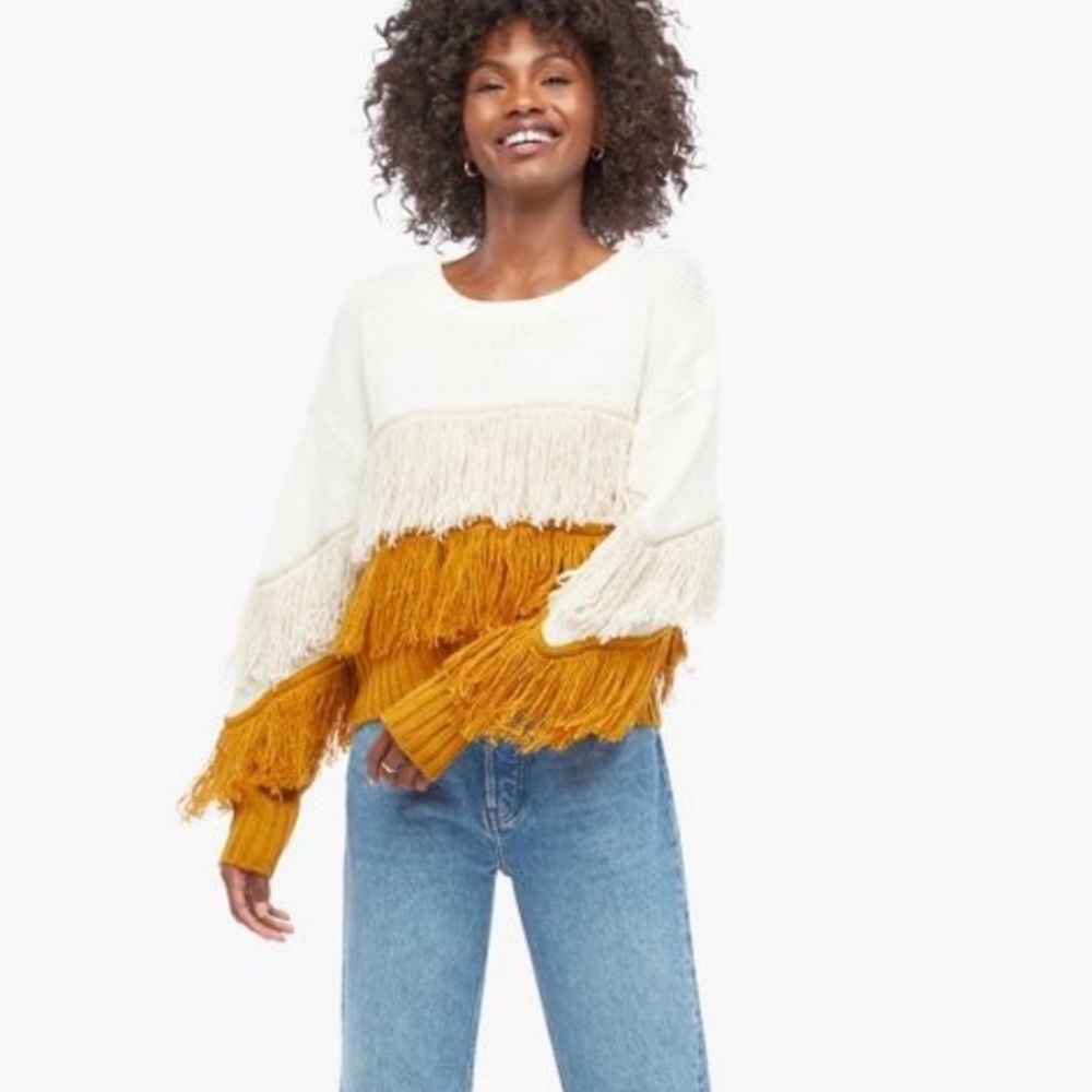 JUSTFAB Fringe Color Block Sweater
